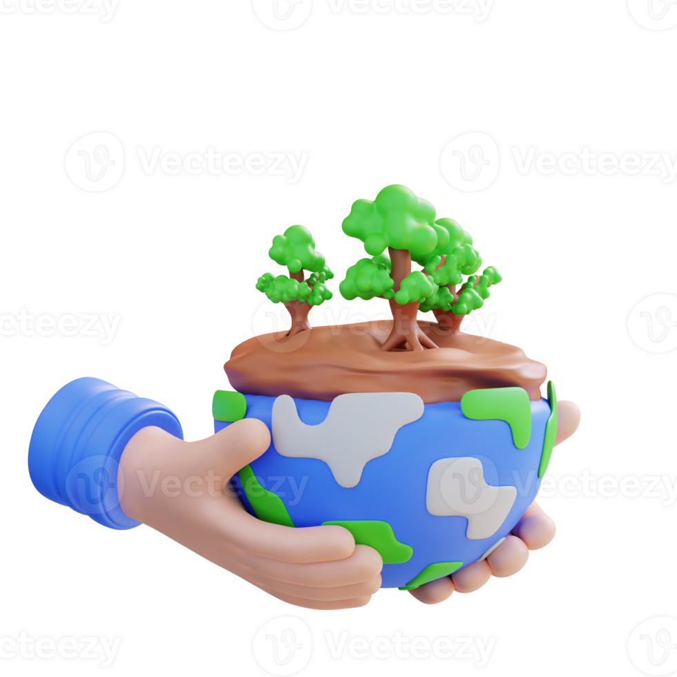 3d illustration main en portant tropical vert forêt png
