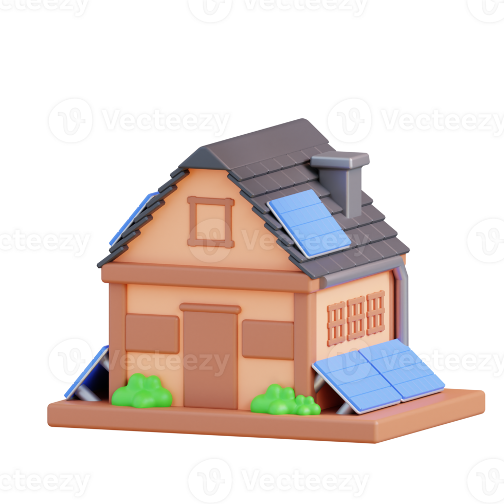 3d illustration of a house with solar panels png