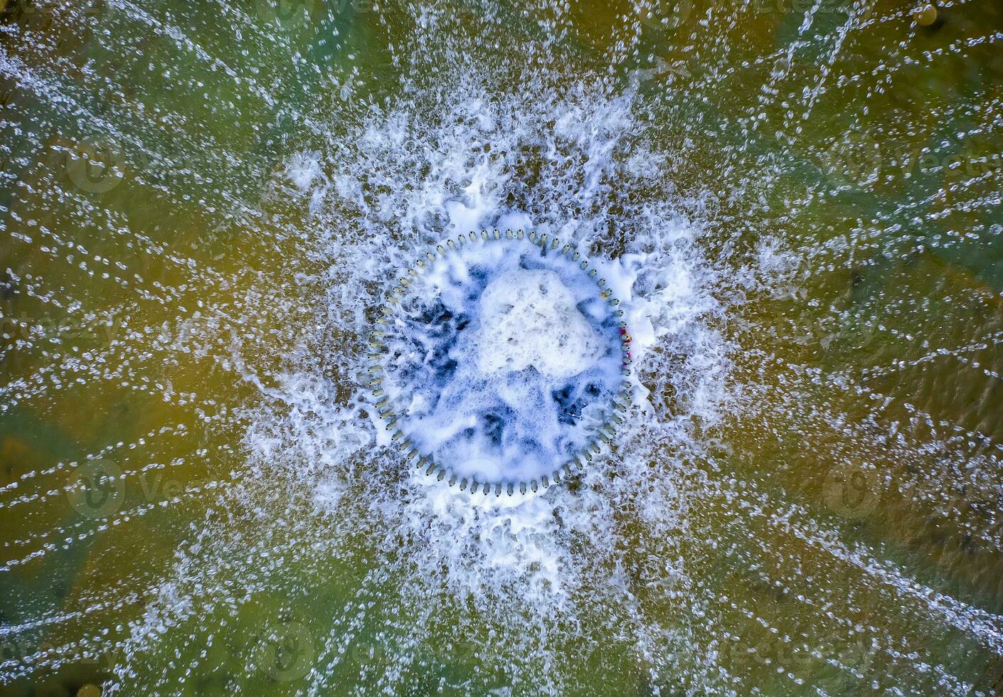 aerial top view of the fountain in the city. Drone photography photo