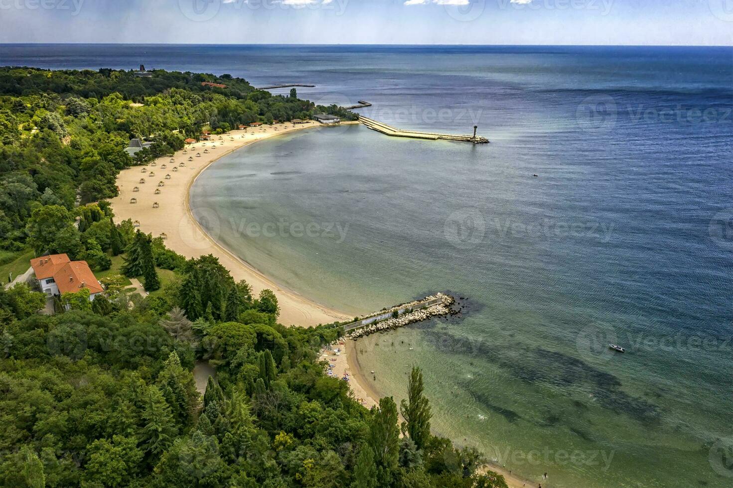 A beautiful aerial view from drone to the bay and beach. photo