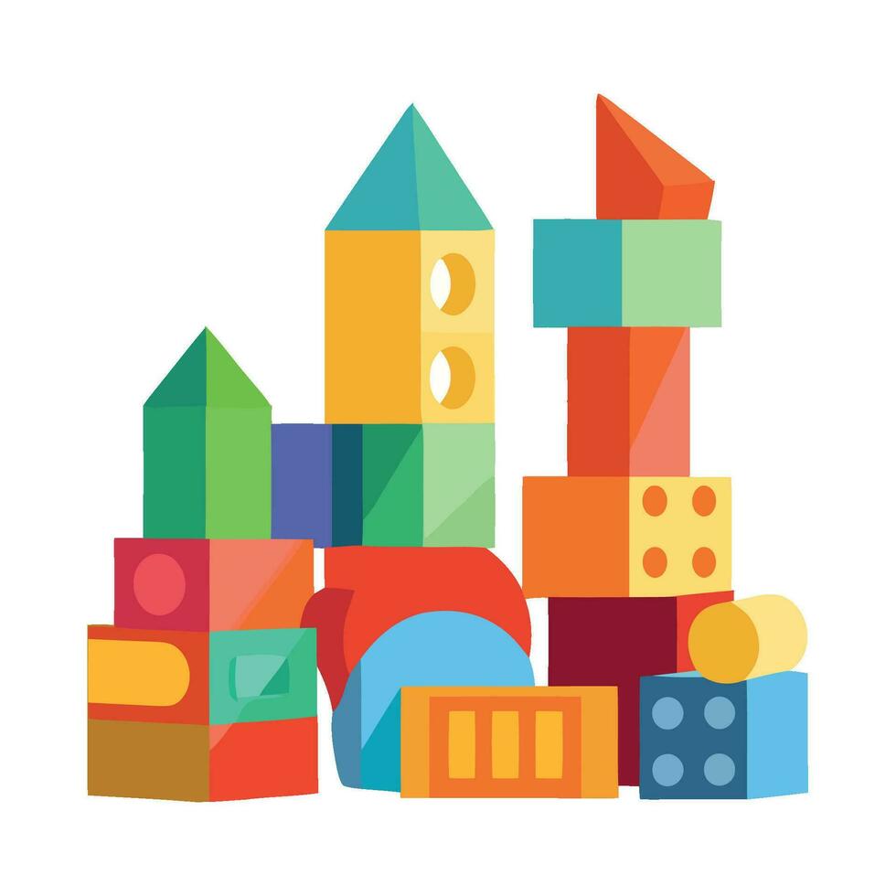 Child plays with multi colored toy blocks happily icon isolated vector