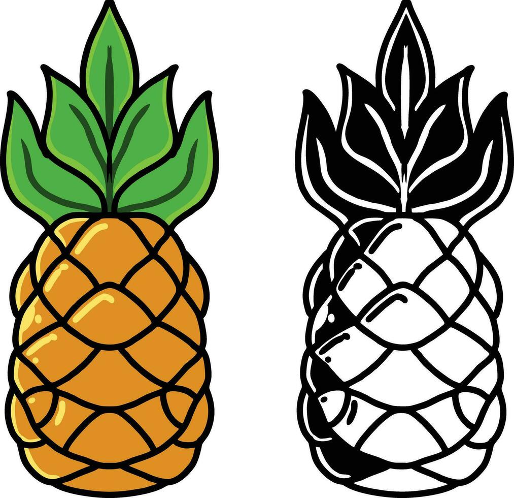 Pineapple with leaf icon. Tropical fruit isolated on white background. vector