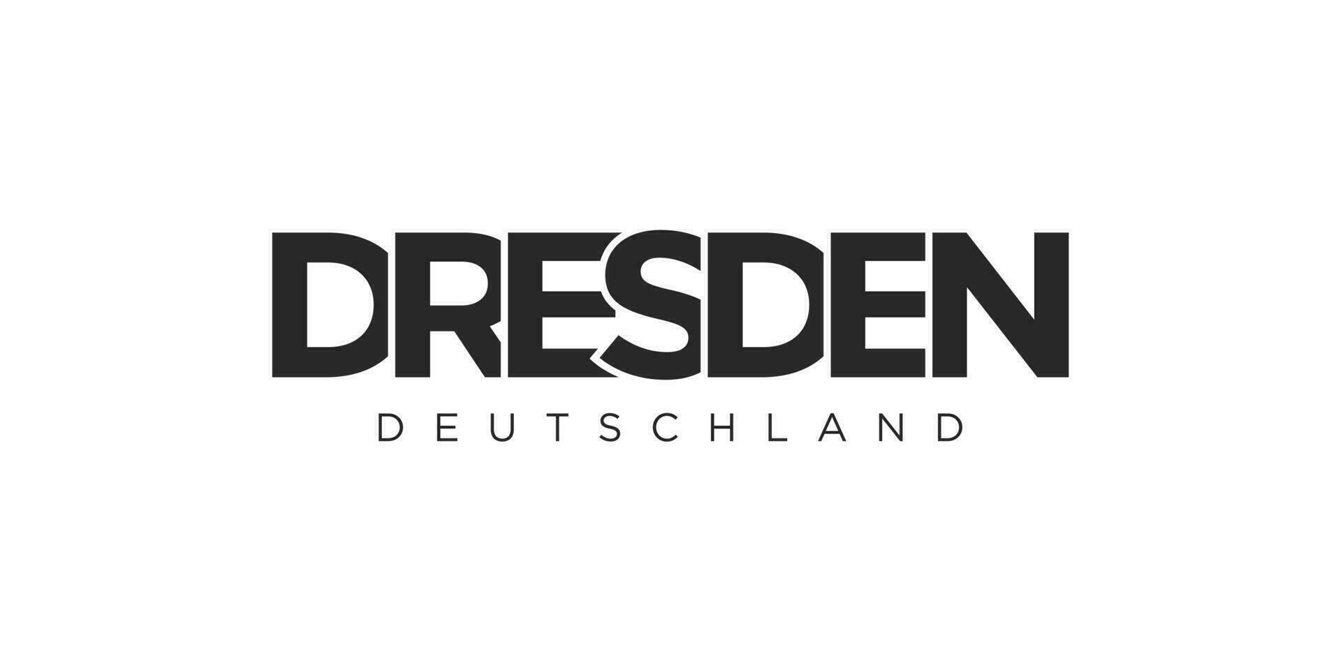 Dresden Deutschland, modern and creative vector illustration design featuring the city of Germany as a graphic symbol and text element, set against a white background, is perfect for travel banners