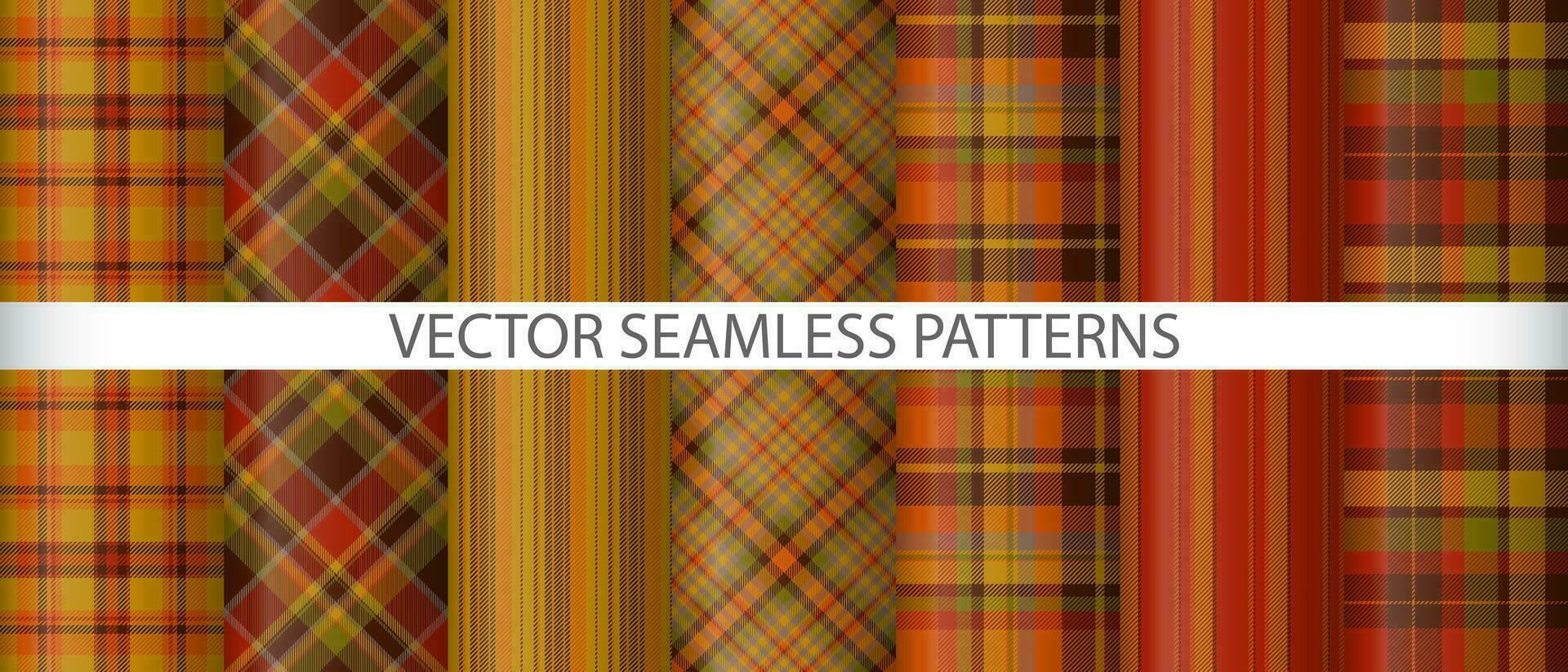 Set vector pattern plaid. Background texture check. Fabric tartan seamless textile.