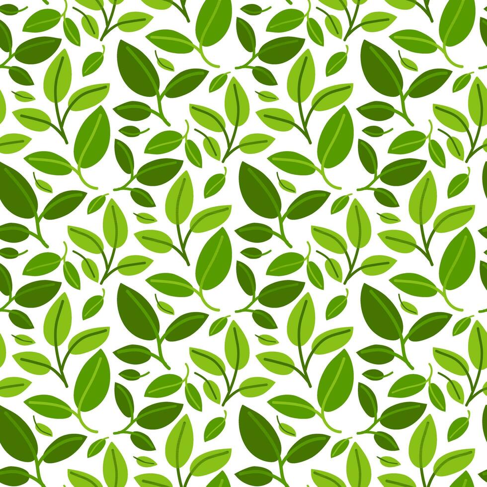 A pattern of green branches with many leaves. Background for printing on environmental topics. Fresh themes of spring, nature, flowering. Botanical seamless pattern, hand-drawn lines, artistic leaves vector