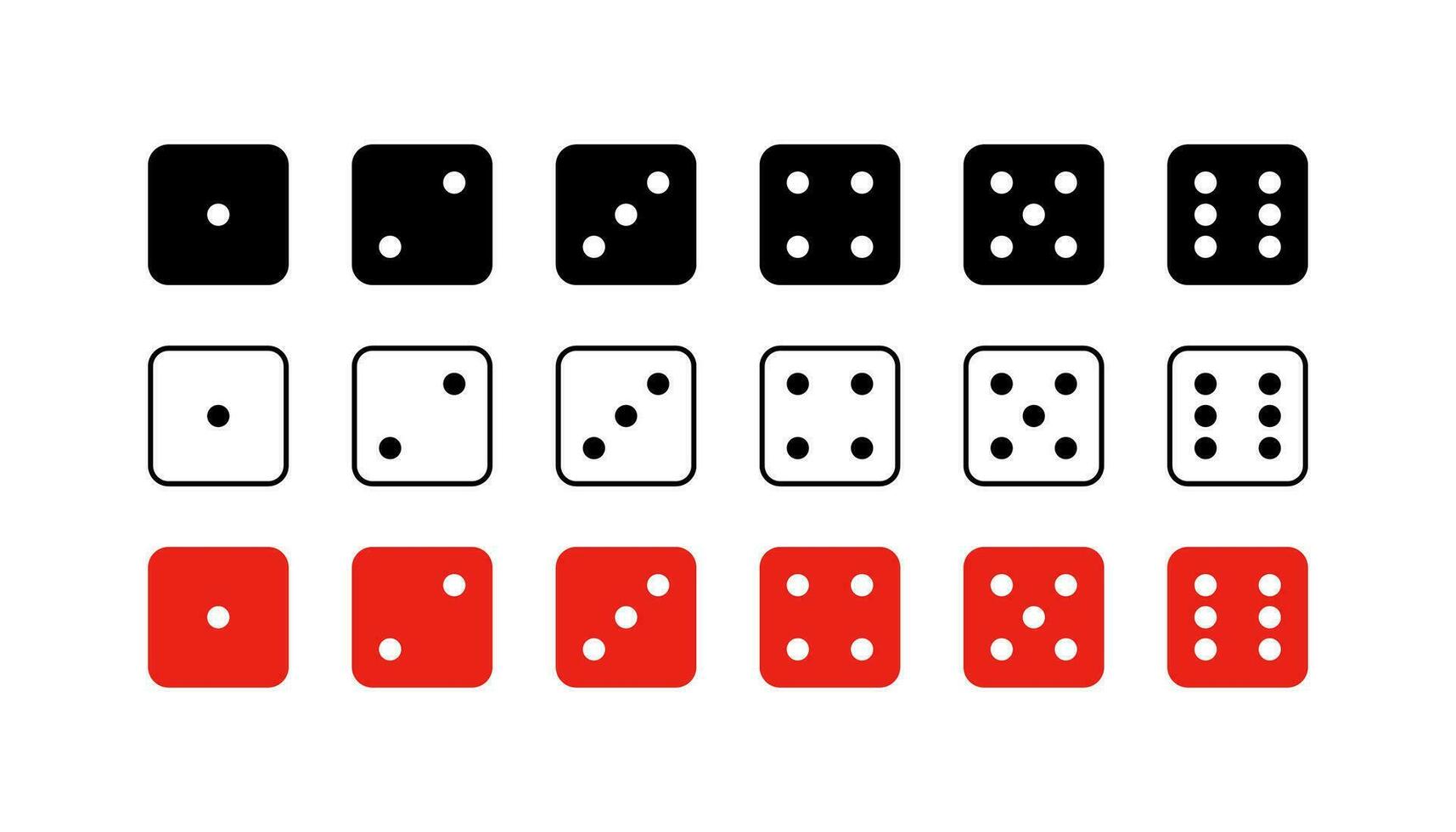 Dice graphic icons set. Red, white, black. vector
