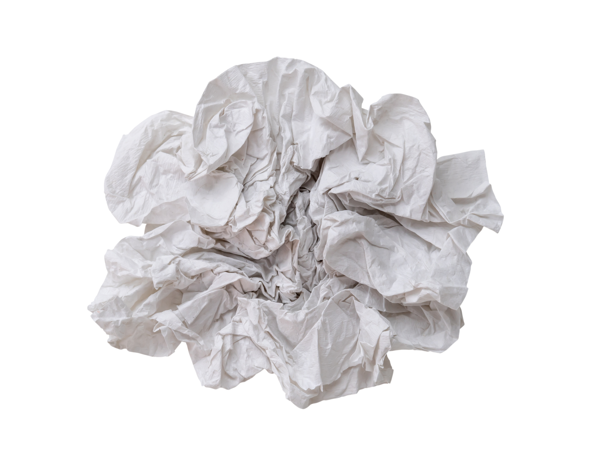 Single screwed or crumpled tissue paper or napkin in strange shape