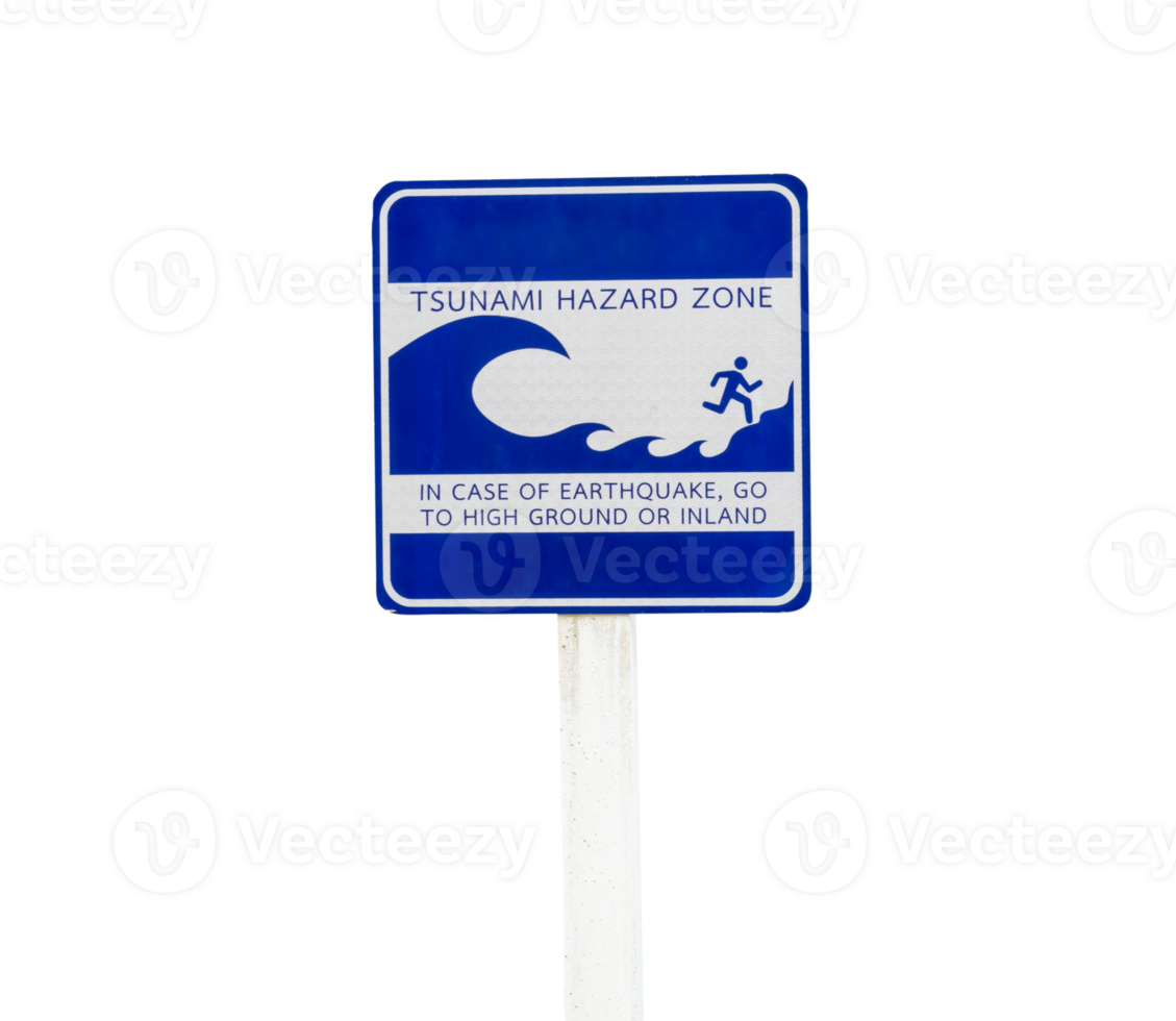 Tsunami warning sign isolated with clipping path in png file format.