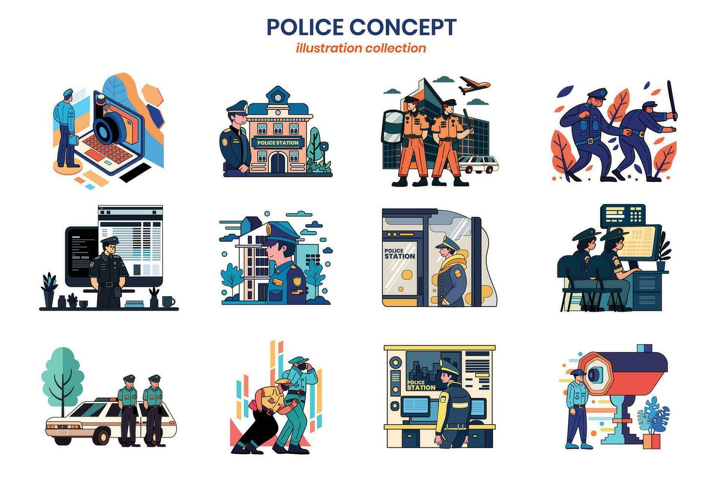 Hand Drawn policeman collection in flat style illustration for business ideas vector