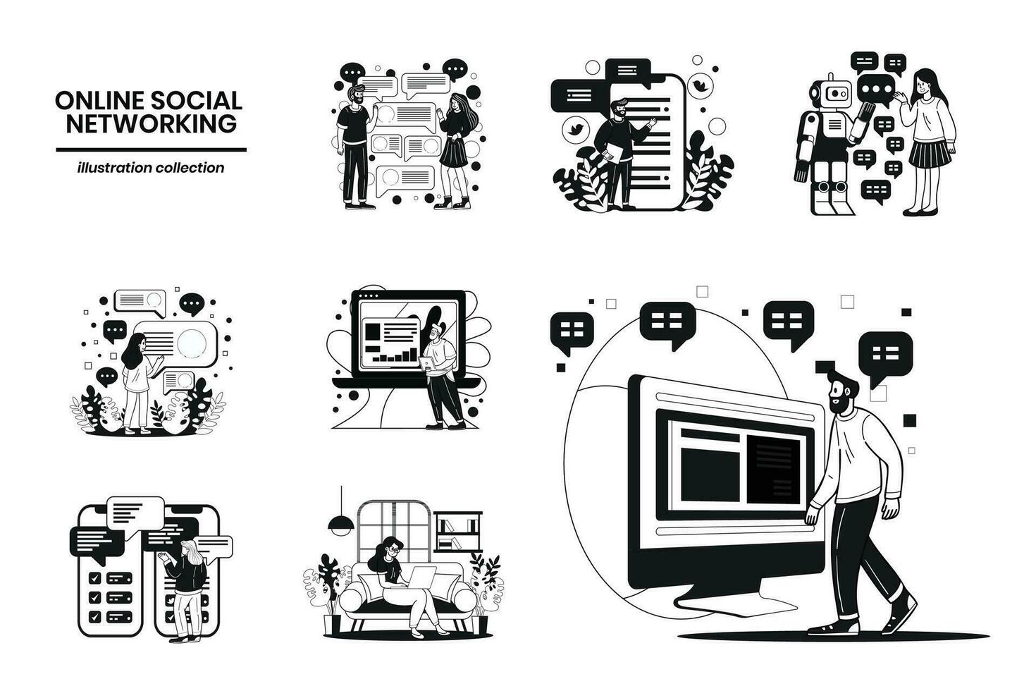 Hand Drawn Business people and social networks collection in flat style illustration for business idea vector