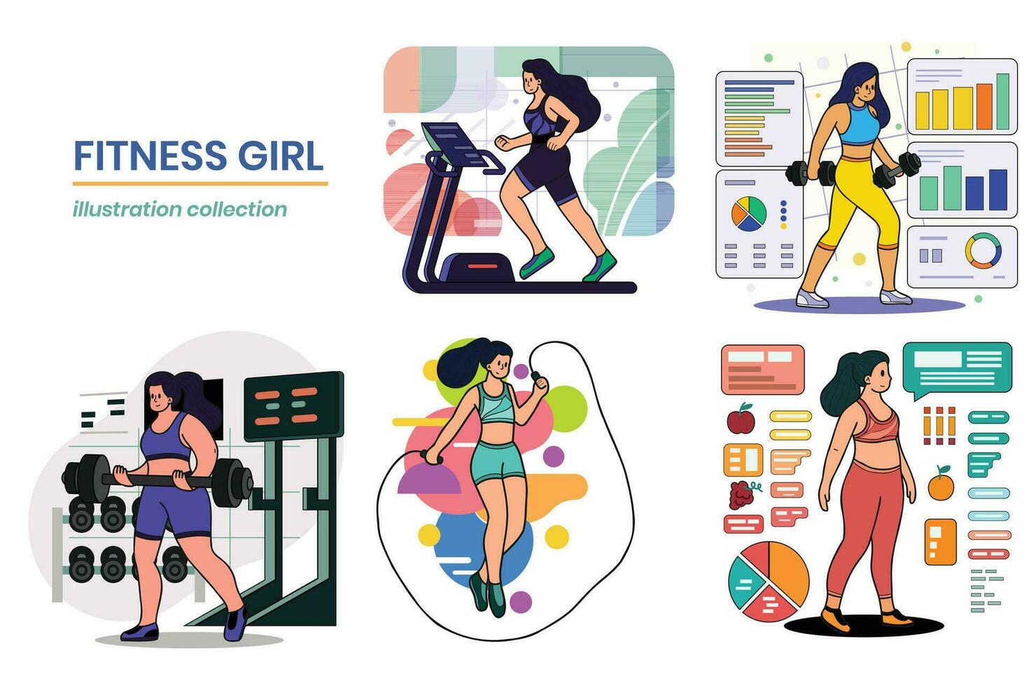 Hand Drawn Fitness girl in the gym in flat style illustration for business ideas vector