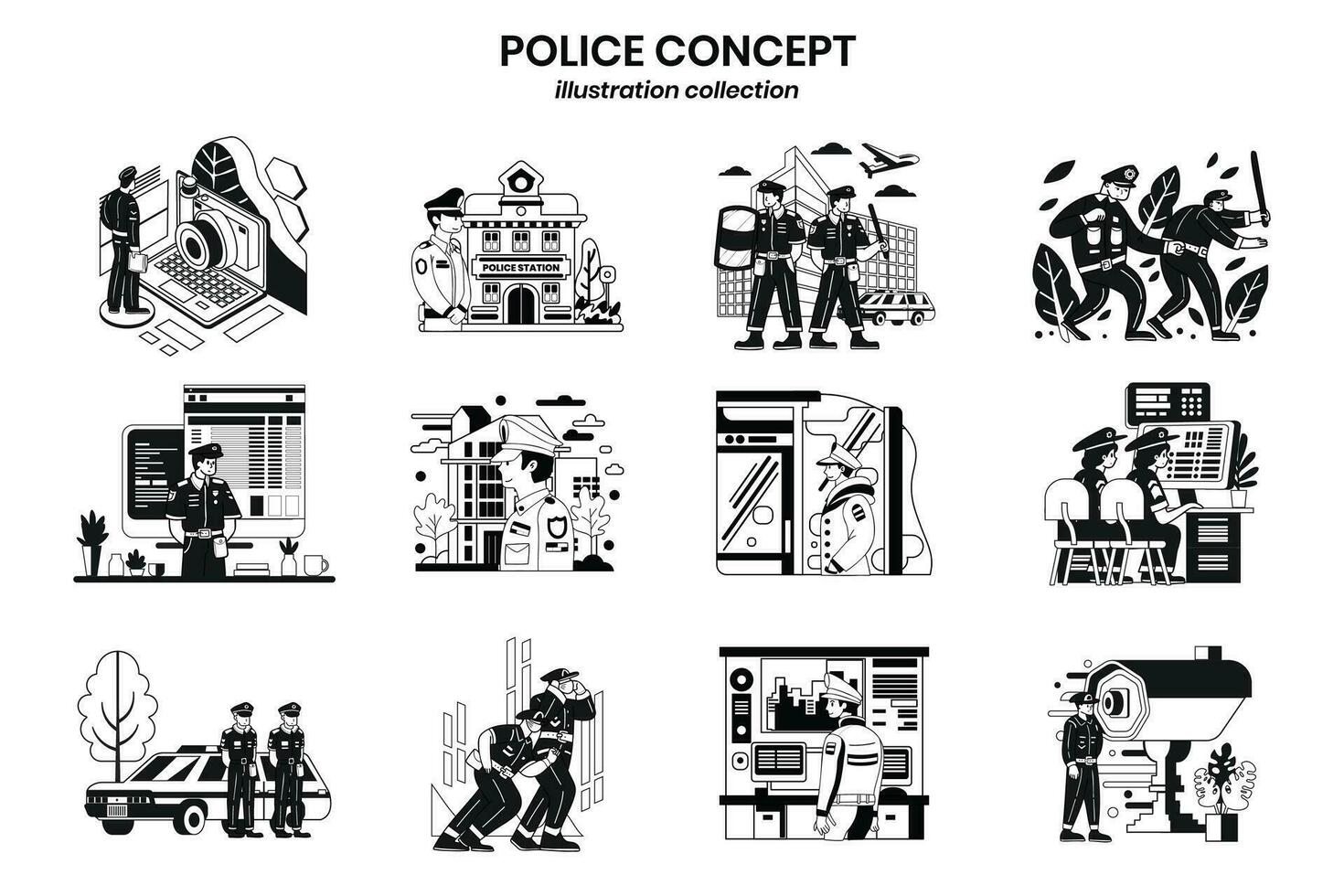 mano dibujado policía colección en plano estilo ilustración para negocio ideas vector
