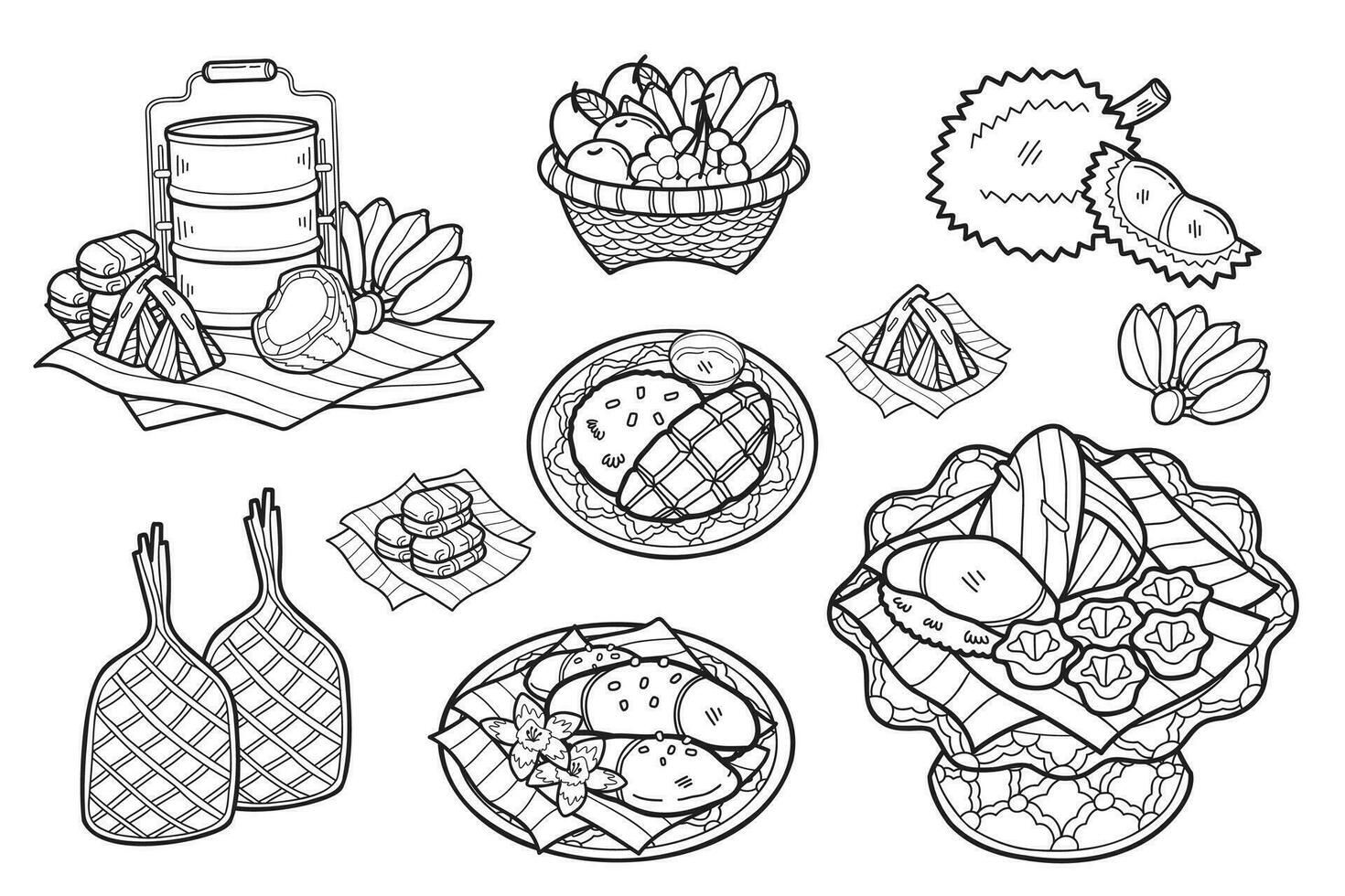 mano dibujado tailandés postre colección en plano estilo ilustración para negocio ideas vector