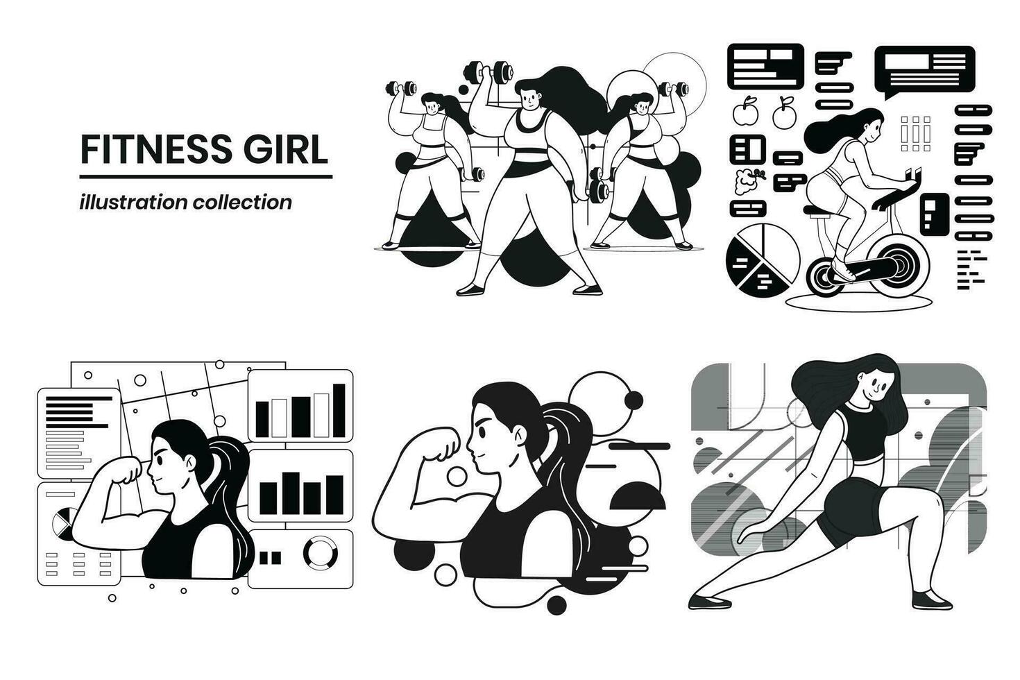 Hand Drawn Fitness girl in the gym in flat style illustration for business ideas vector