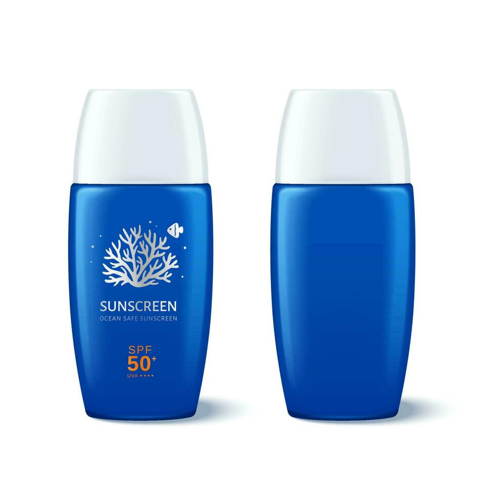 Ocean safe sunscreen package design in 3d illustration vector