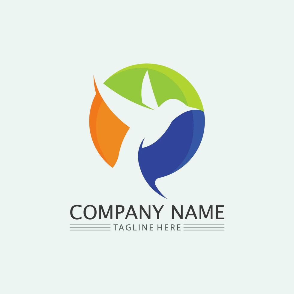 Birds and swallow dove logo design and vector animal wings and flying bird