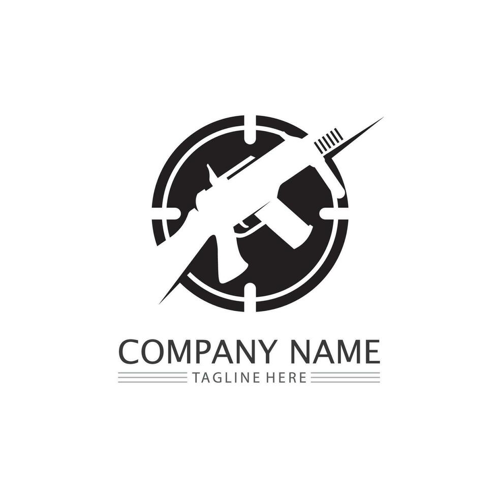 Gun logo and Army soldier sniper shot vector Design Illustration military shot revolver