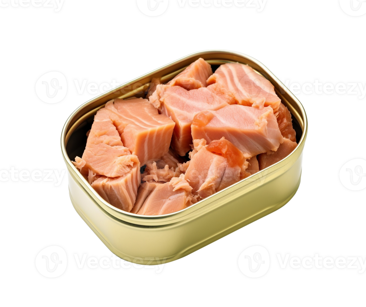 Canned tuna fish fillets isolated on transparent background, created