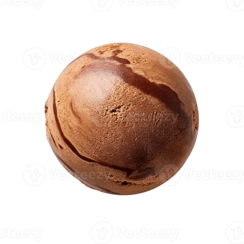 Chocolate ice cream ball isolated on transparent background, created with png