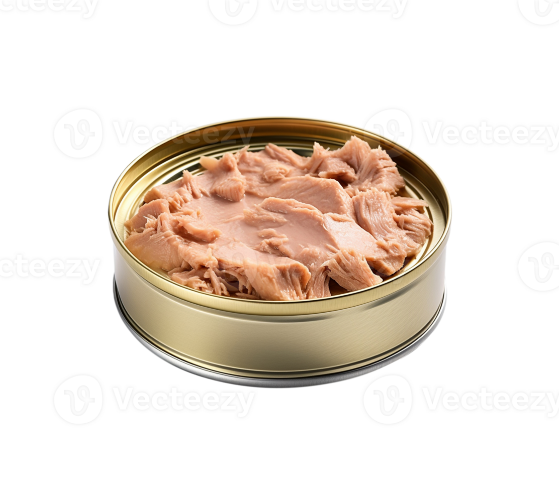 Canned tuna fish fillets isolated on transparent background, created