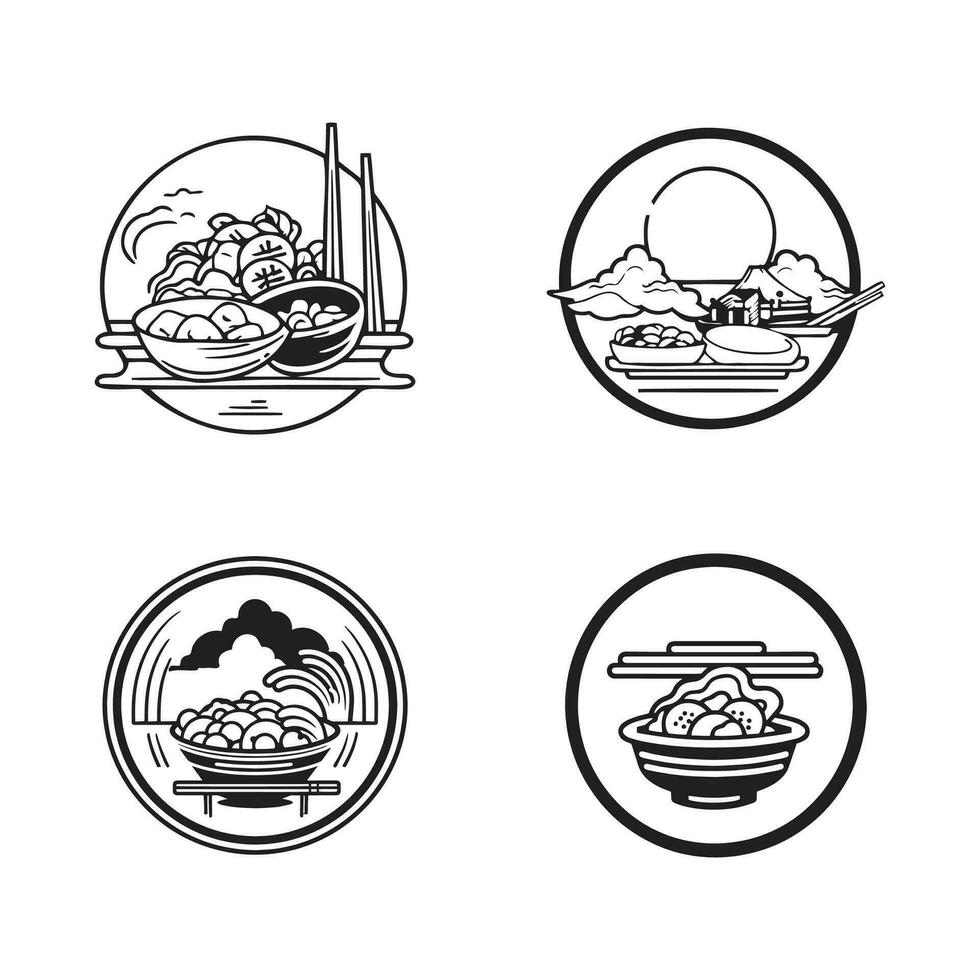 Hand Drawn vintage Chinese or Japanese restaurant in flat line art style vector