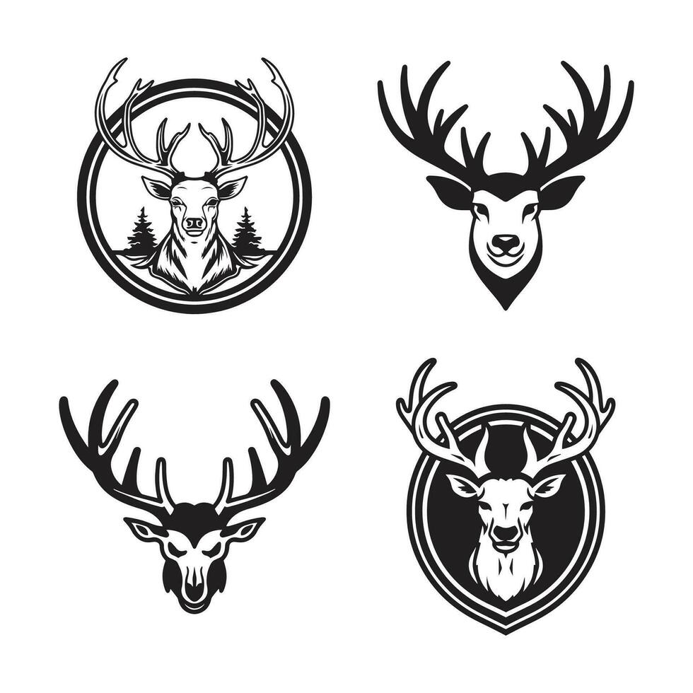 Hand Drawn vintage deer head logo in flat line art style vector