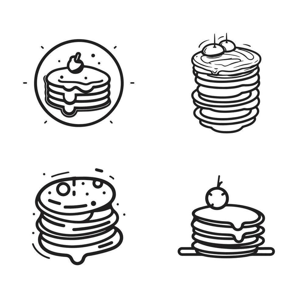 Hand Drawn vintage pancake in flat line art style vector