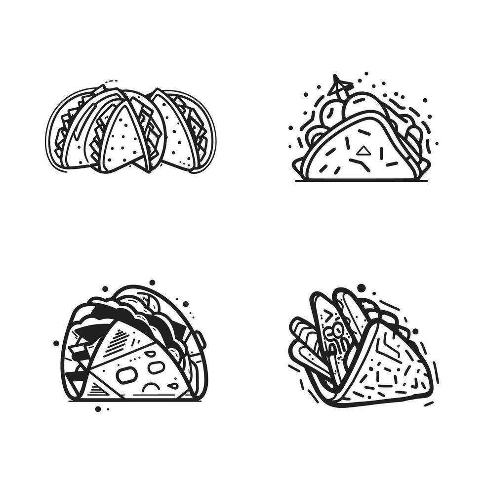 mano dibujado Clásico taco logo en plano línea Arte estilo vector