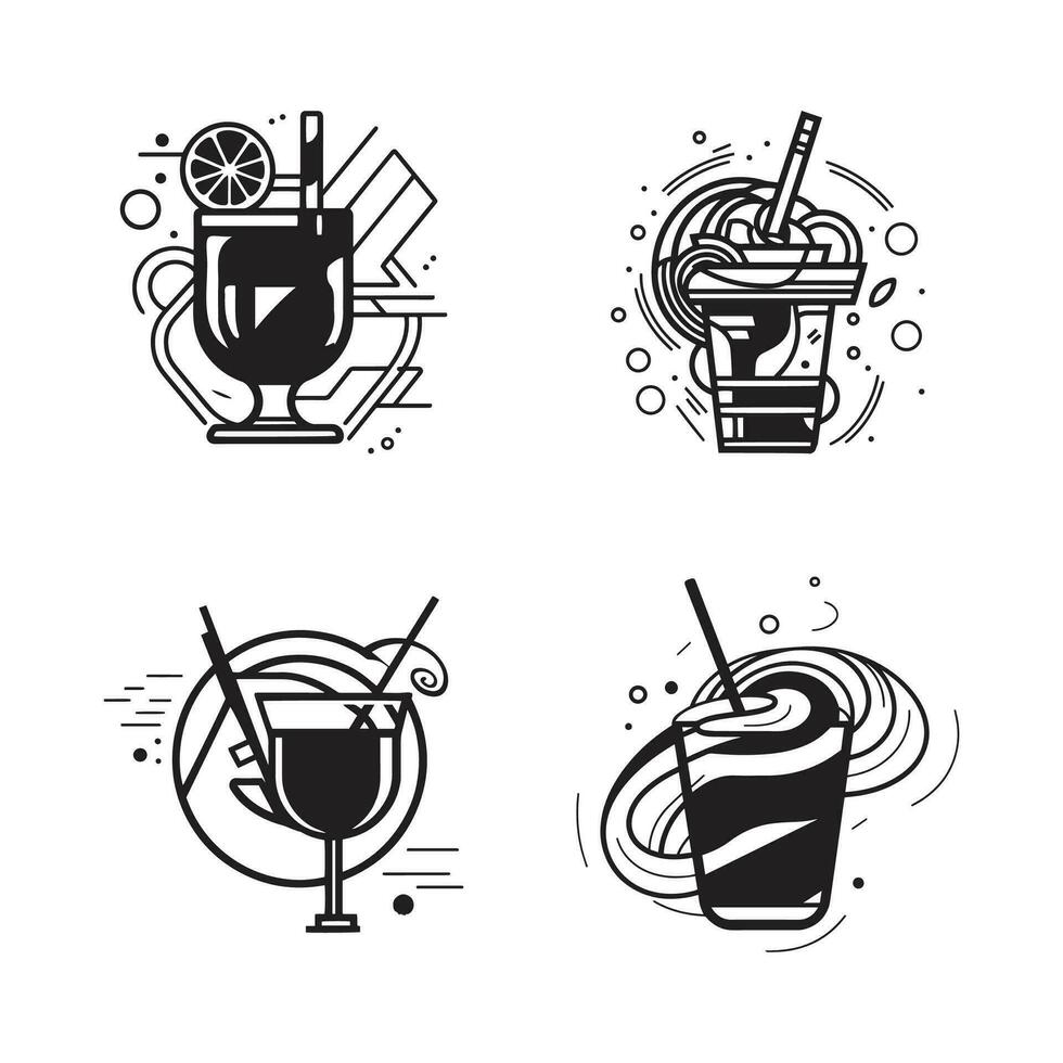 Hand Drawn vintage cocktail logo in flat line art style vector
