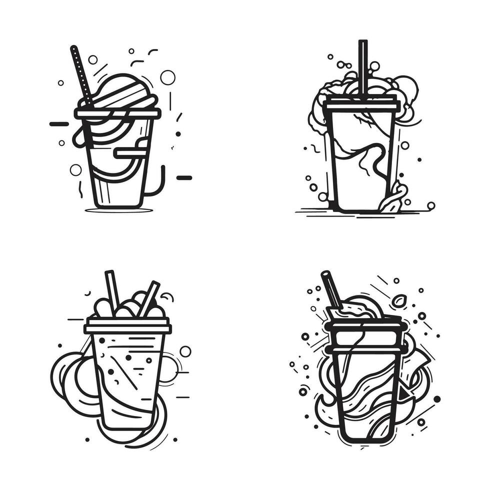 Hand Drawn vintage milkshake logo in flat line art style vector