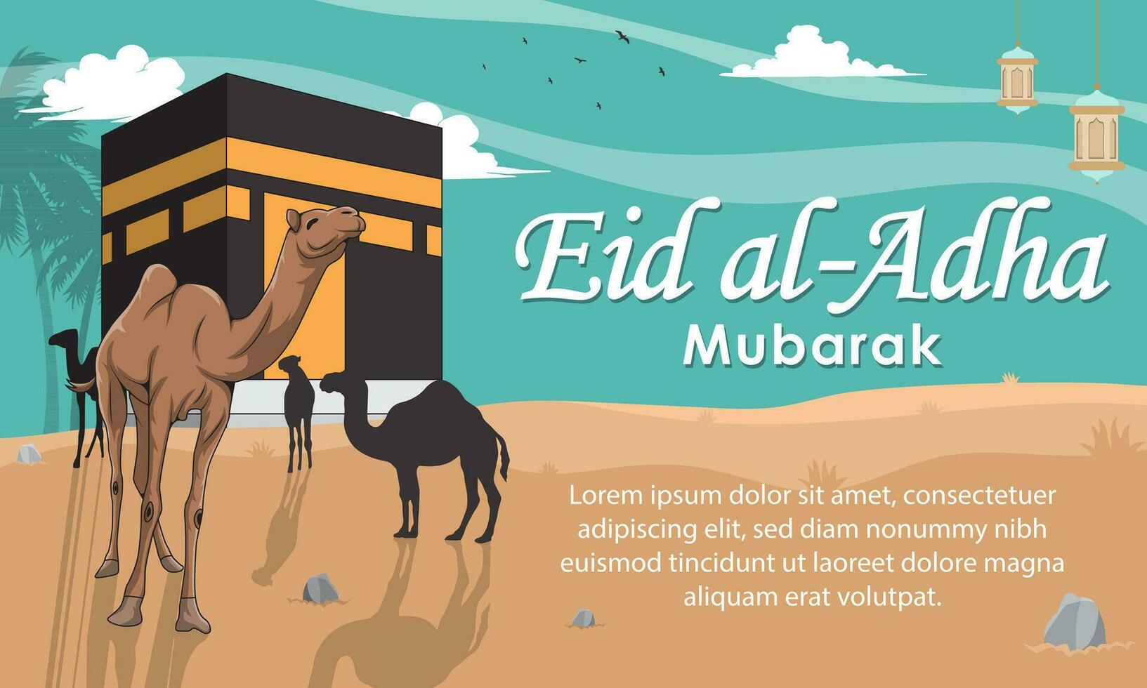 contento eid Alabama adha saludo plano dibujos animados antecedentes vector