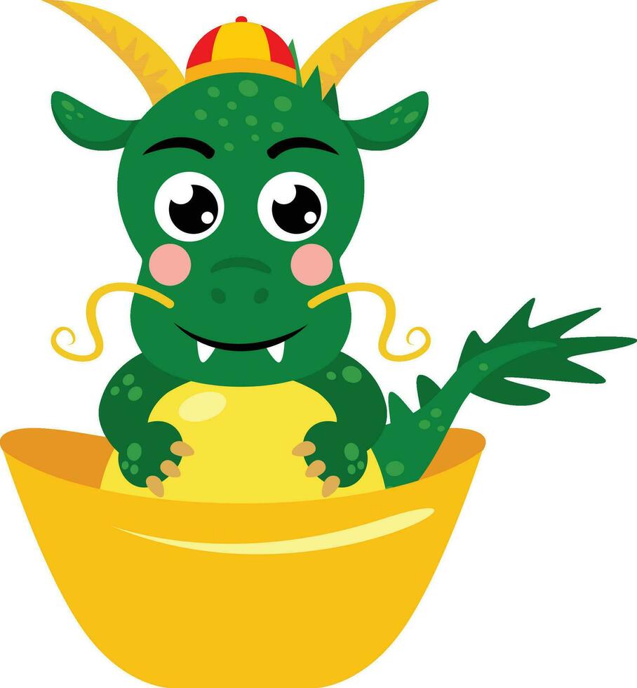 Cute green dragon happy chinese new year vector