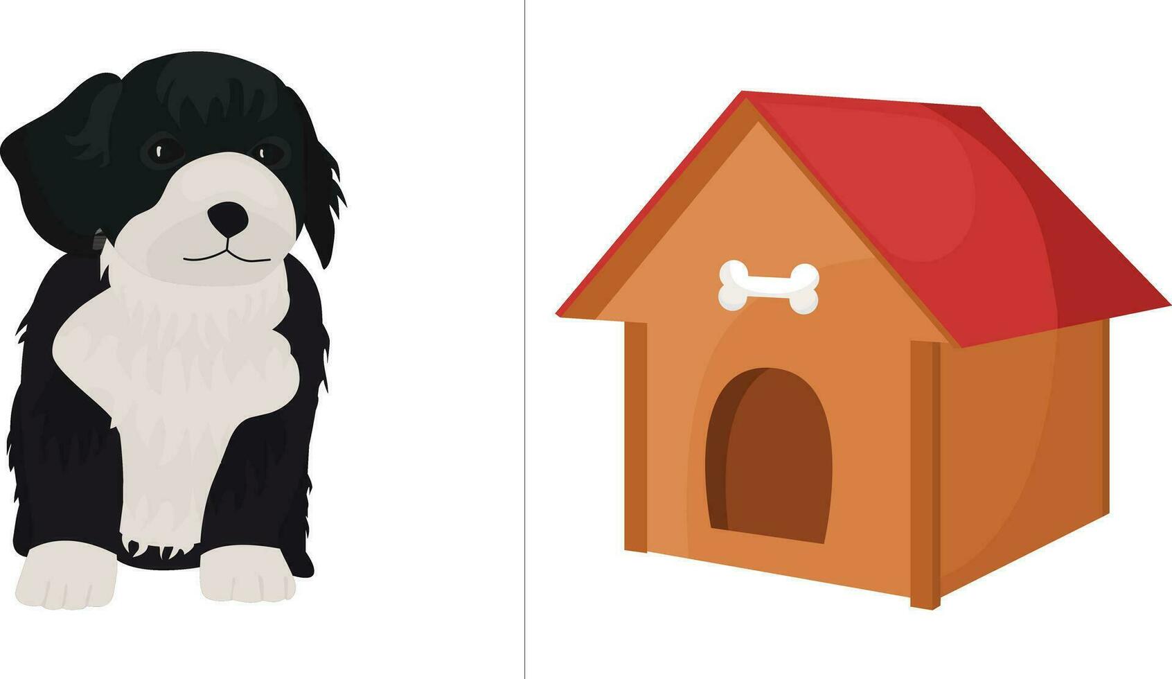 puppy, dog animal and kennel, dog house children's educational games match the cards, where is whose house vector
