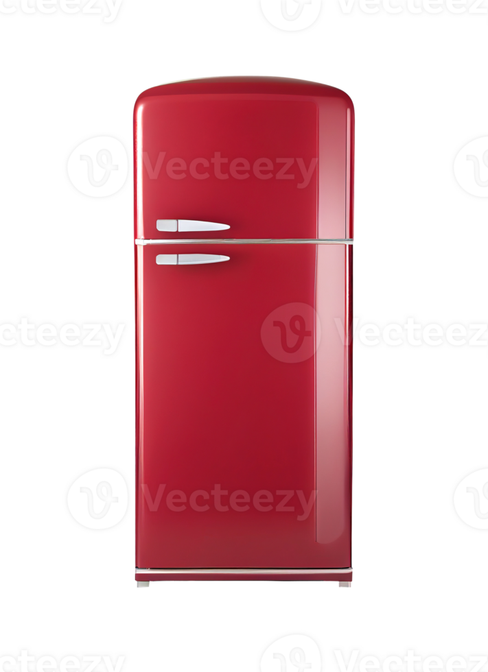 Red retro designed fridge isolated on transparent background, created with png