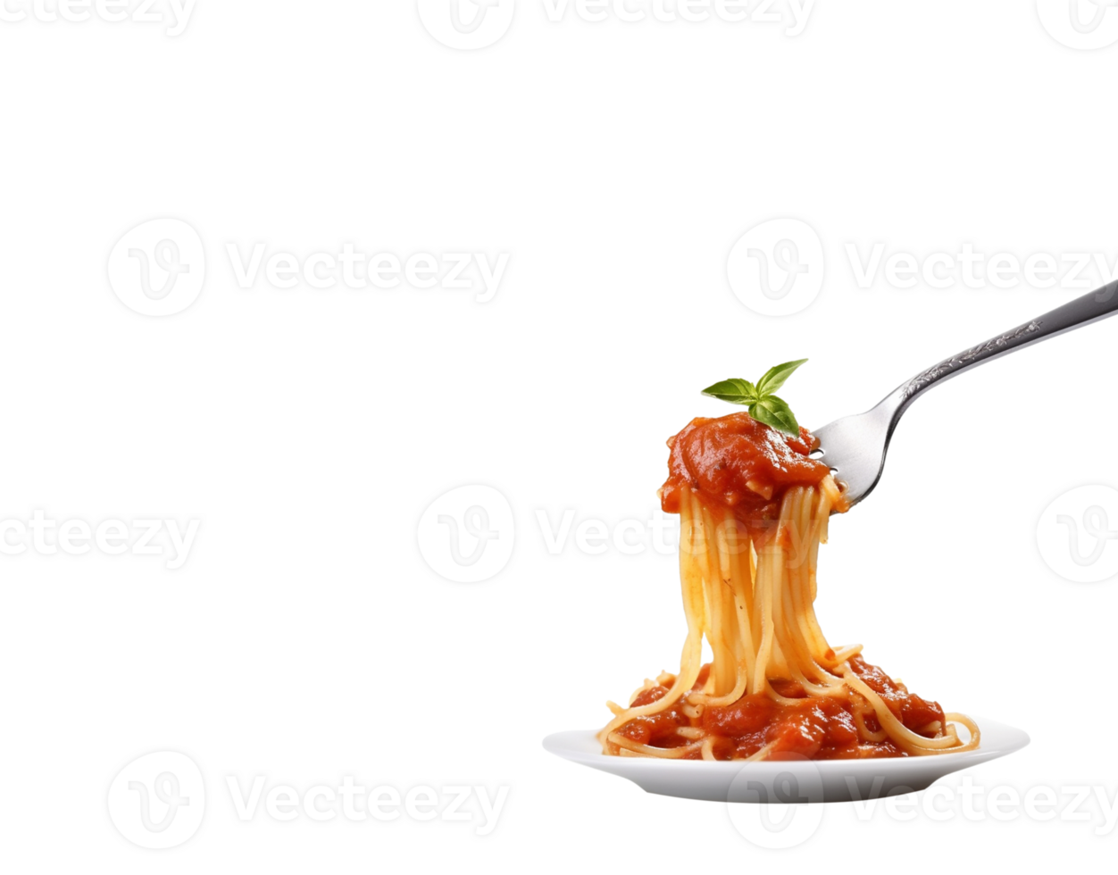 Spaghetti rolled on fork on transparent background, created with png