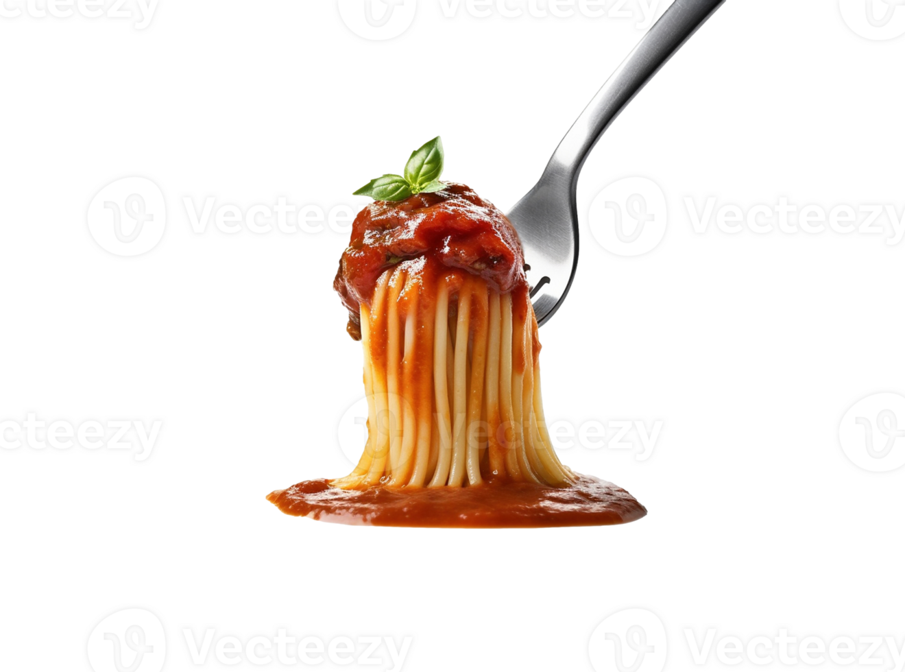 Spaghetti rolled on fork on transparent background, created with png