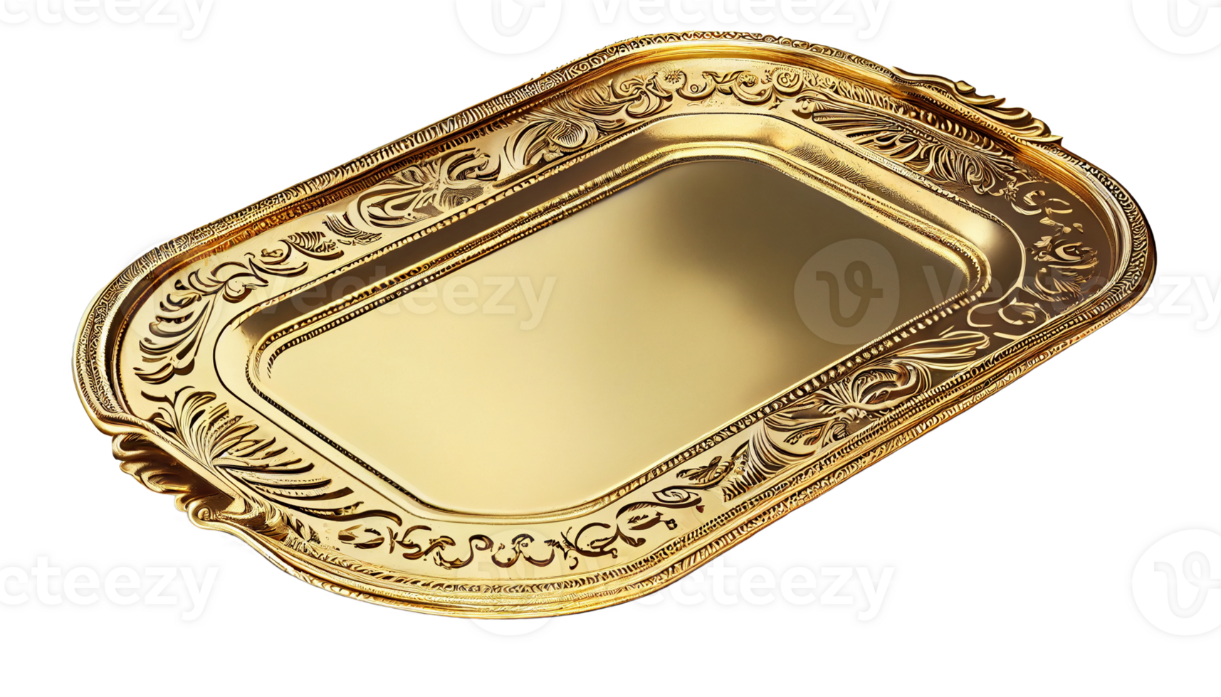 Vintage gold tray isolated on transparent background, created with generative AI png