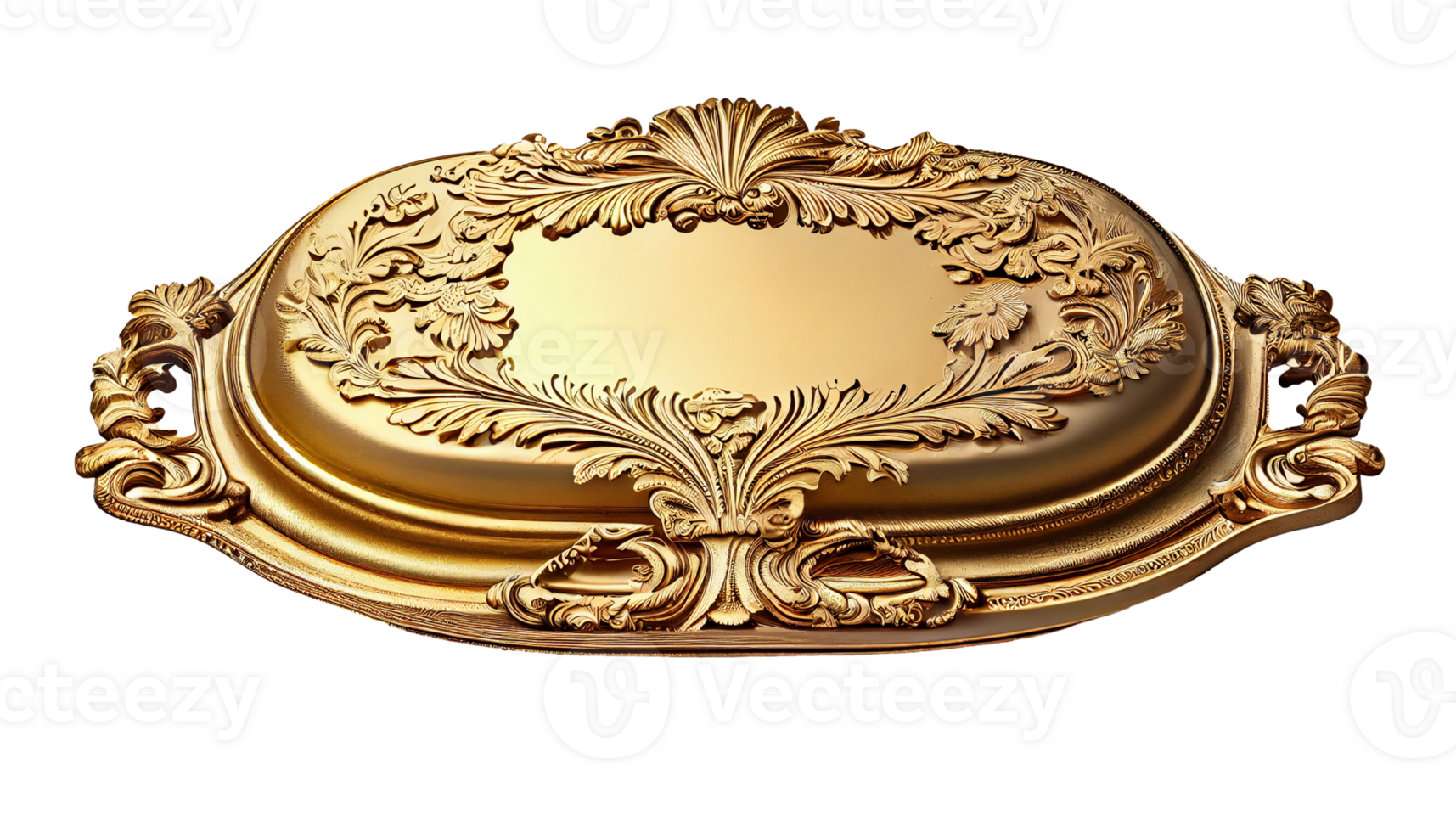 Vintage gold tray isolated on transparent background, created with generative AI png