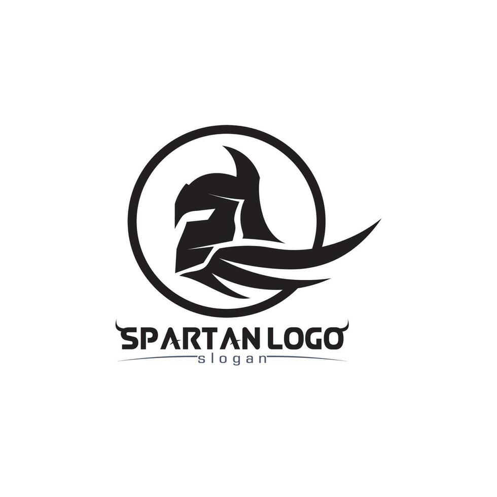 espartano logo negro gladiador y vector diseño casco y cabeza negro