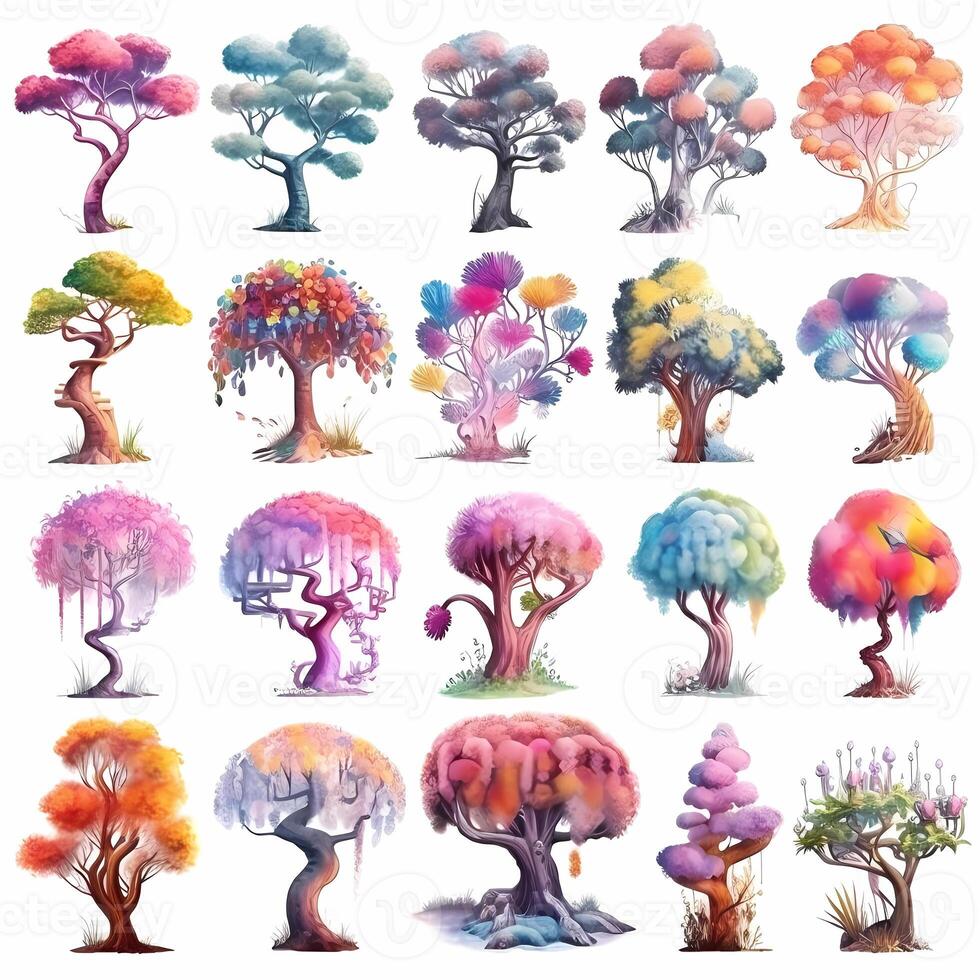 set of Colorful Fantasy Tree elements Collection Illustration photo