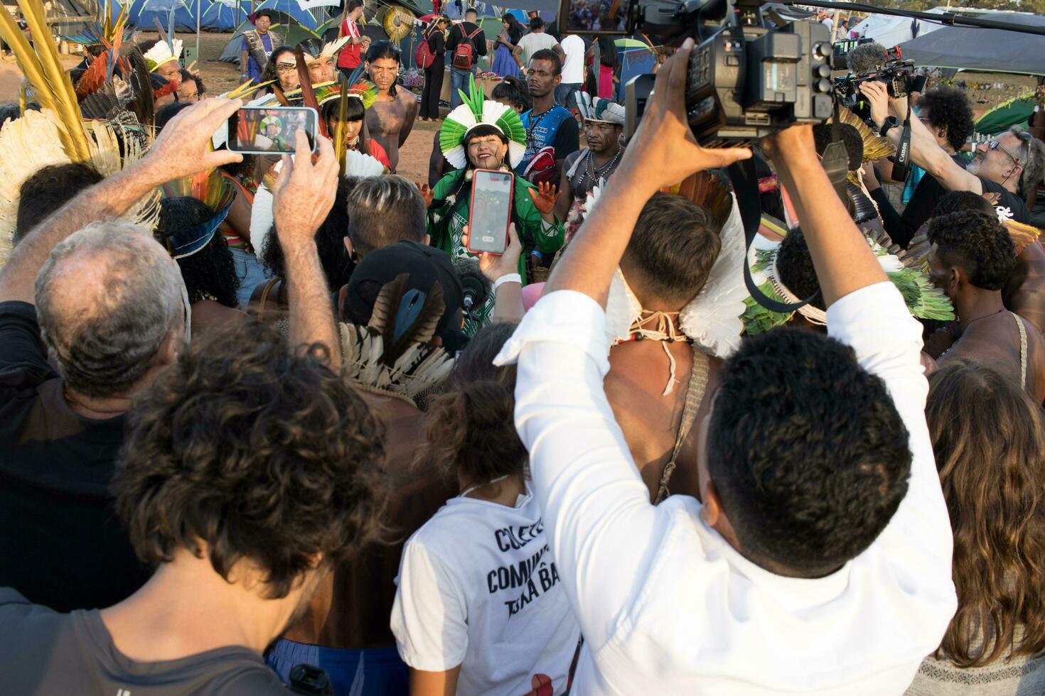Brasilia, Brazil June 7 2023 Indigenous Indians from different tribes from all over Brazil descend on the capital city to show their support from the taking away of their land rights photo