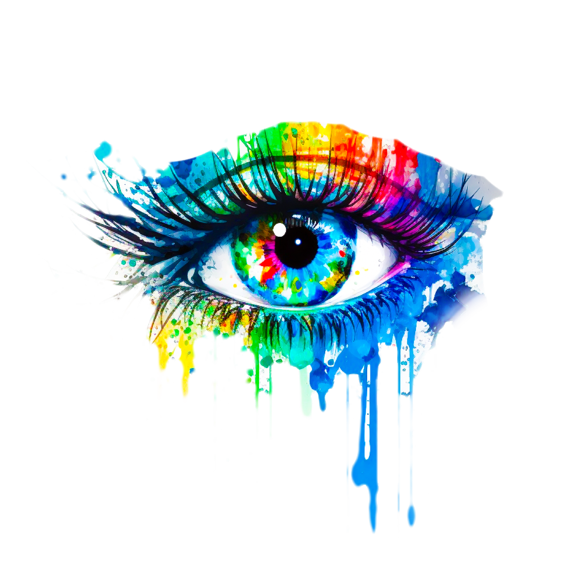 Female eye A watercolor painting of a blue eye with a rainbow colored ...