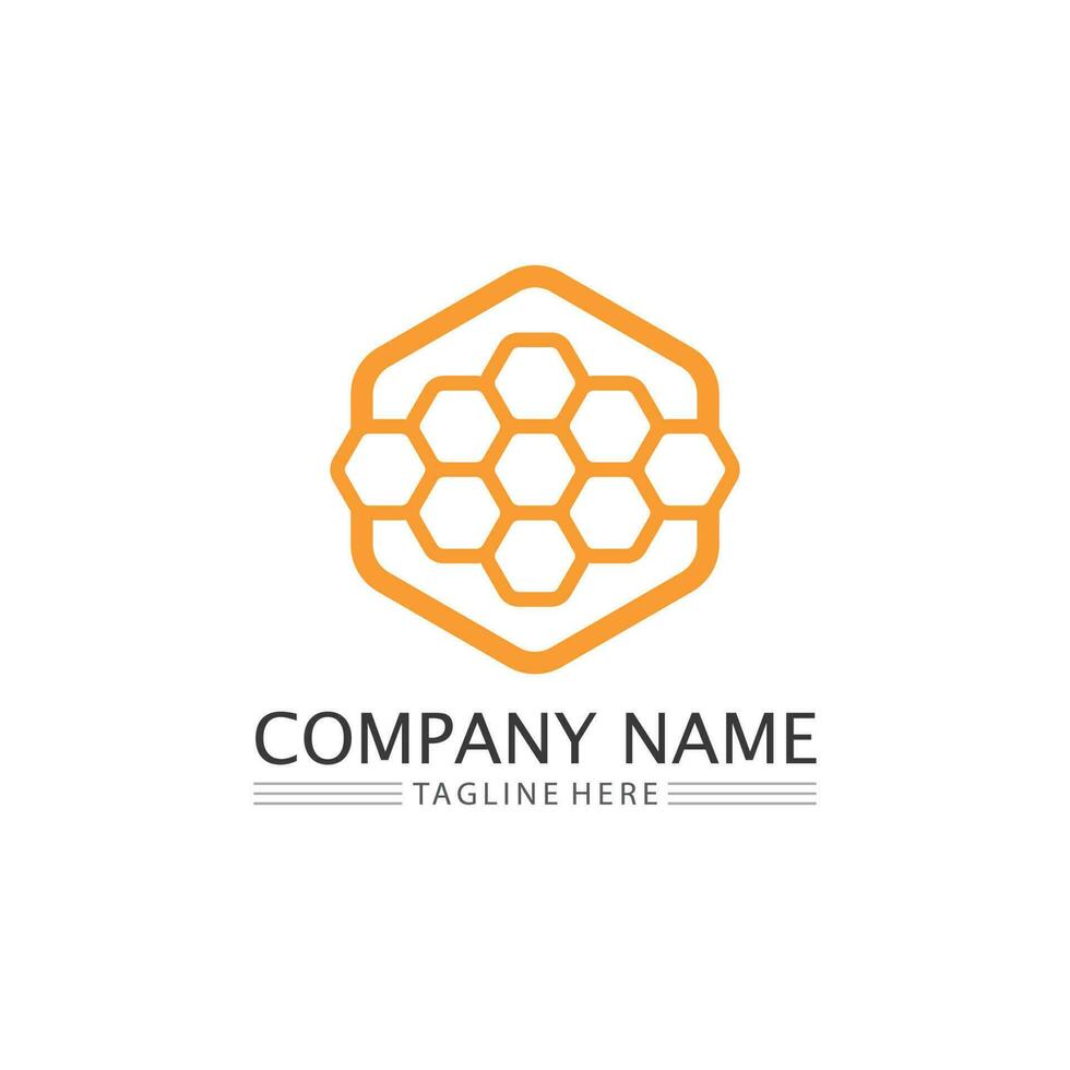 Honey and bee icon logo vector animal design and illustration