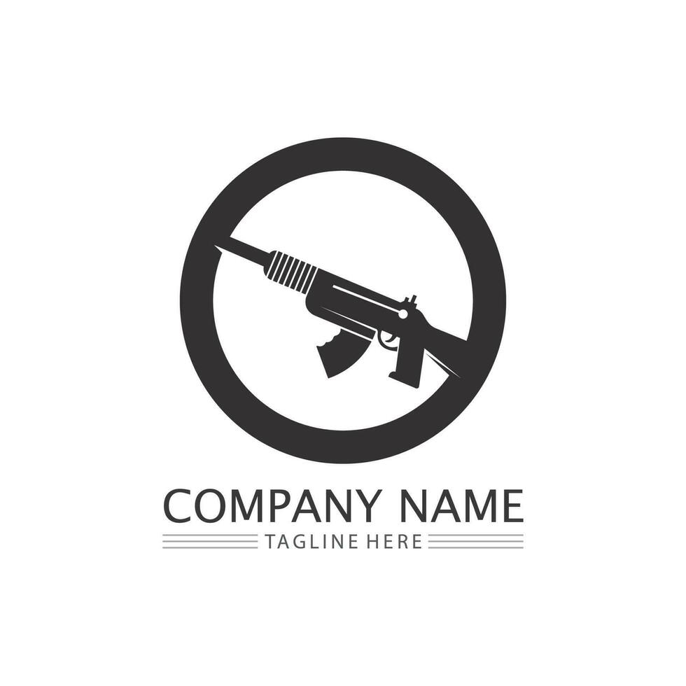 Gun logo and Army soldier sniper shot vector Design Illustration military shot revolver