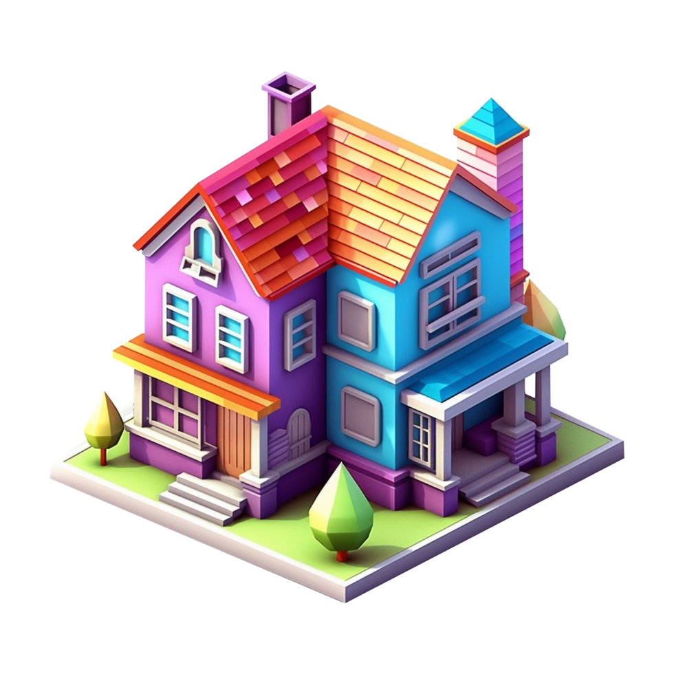Colorful isometric house, transparent home illustration png