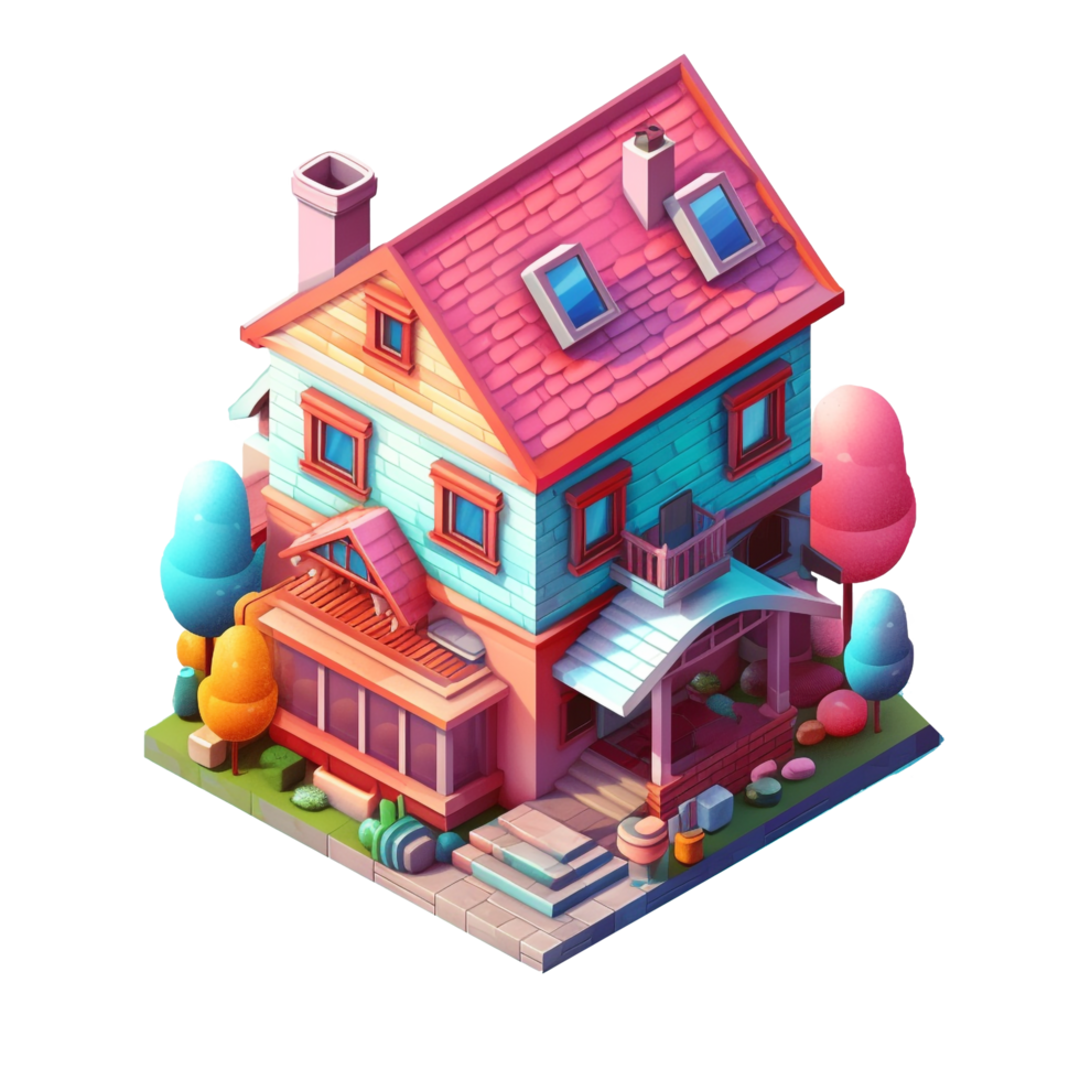 colorida isométrico casa, transparente casa ilustração ai generativo png