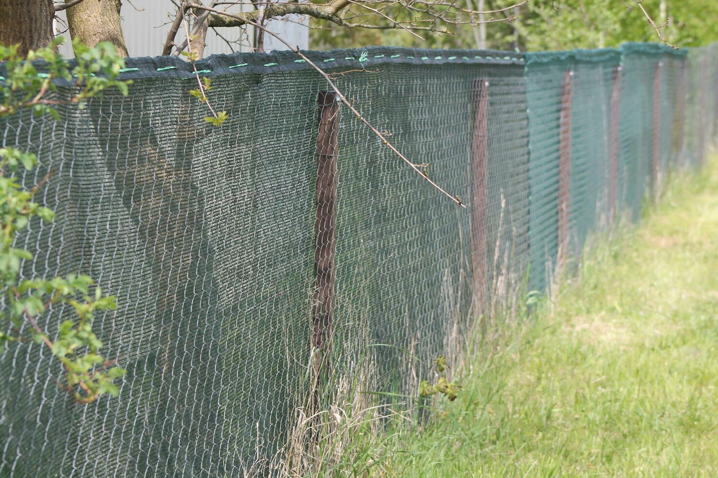 Installation of a protective mesh on the fence photo