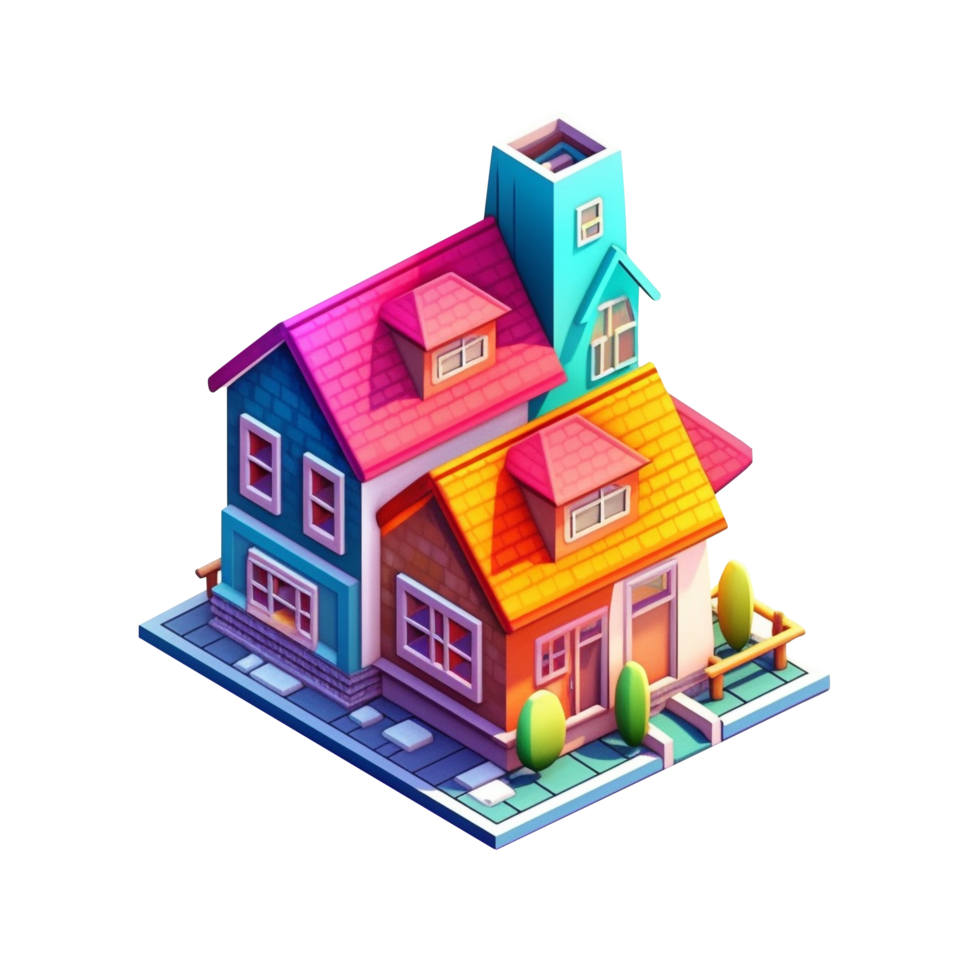 kleurrijk isometrische huis, transparant huis illustratie ai generatief png