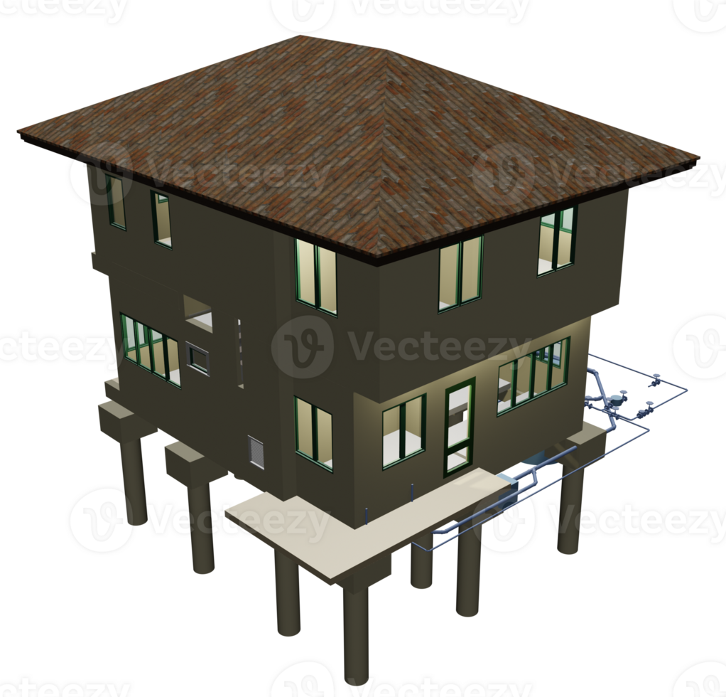 3D illustration of building project in transparent png