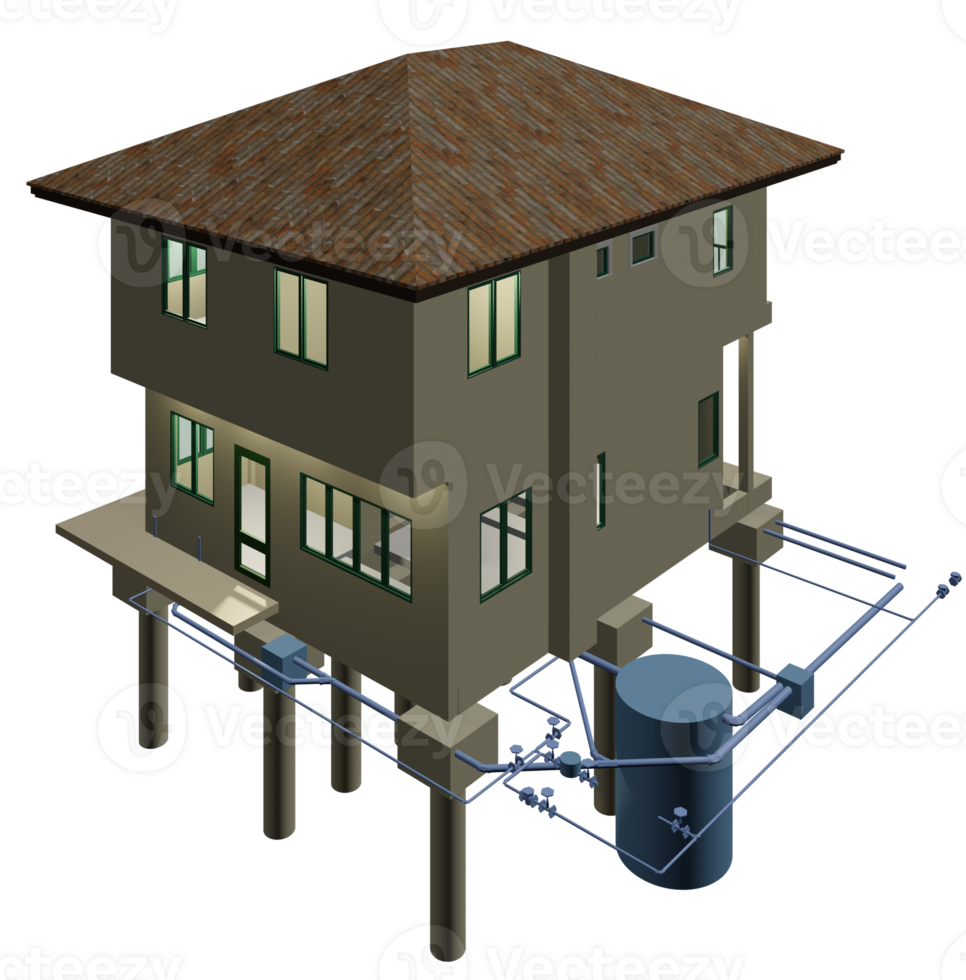 3D illustration of building project in transparent png